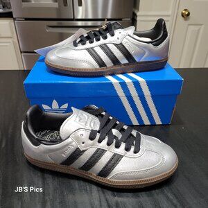 Adidas SAMBA OG Originals Silver Metallic Black Gum Women's JI4218
